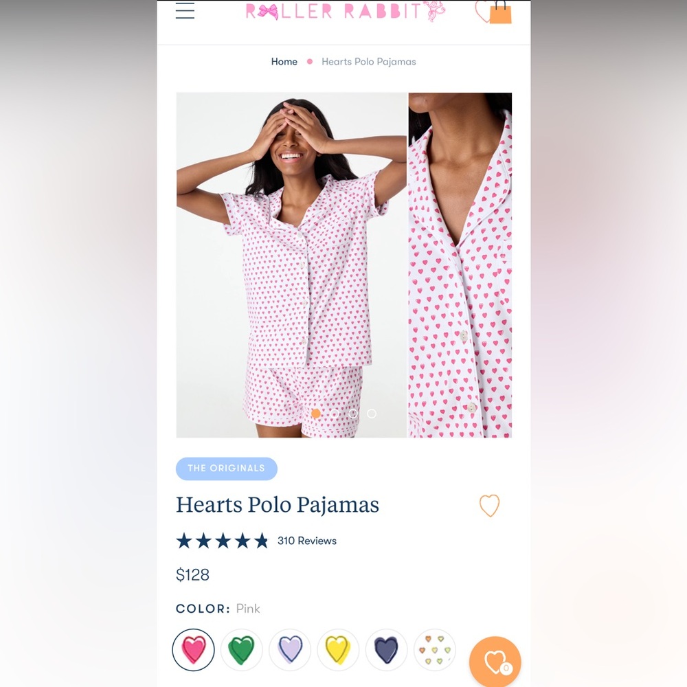 Pink heart roller rabbit pajama set